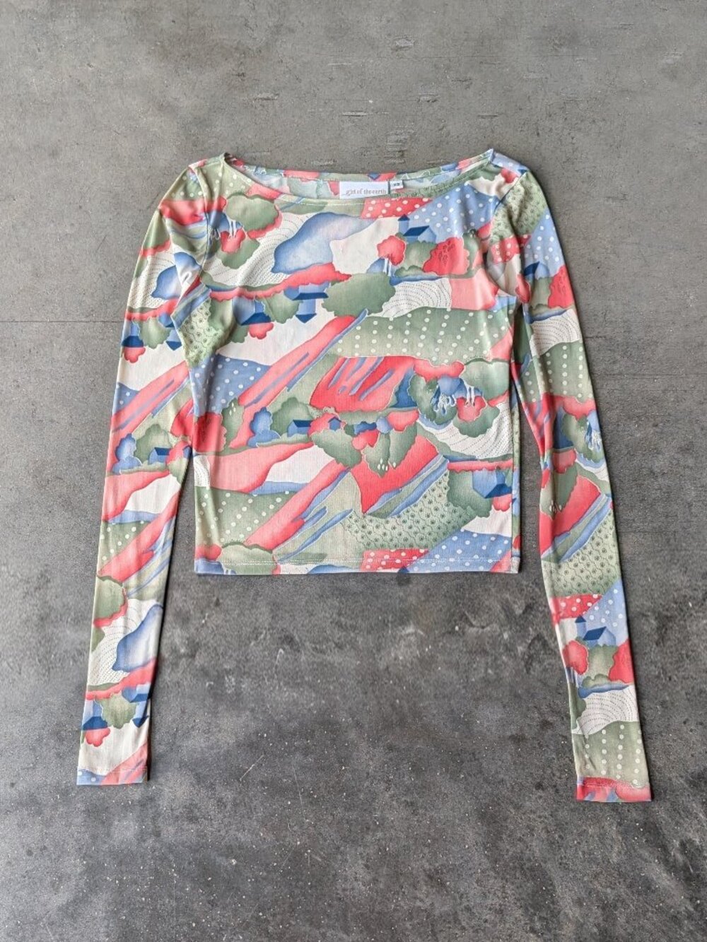 Girl of the Earth Upcycled Vintage Fabric Long Sleeve Boatneck Top size XS
